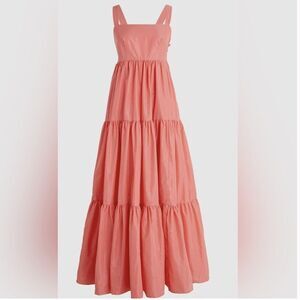 J. CREW Taffeta Dress Square Neck Tiered Salmon Pink Polyester Prairie Size 4